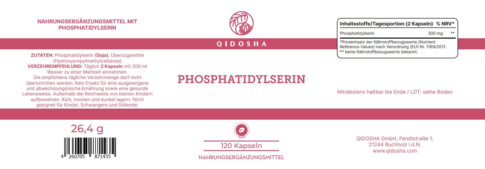 QIDOSHA Mental Stack: Premium-Phosphatidylserin-Kapseln, 120 vegan, laborgeprüft, ohne Zusatzstoffe. Fördert mentale Leistungsfähigkeit und kognitive Prozesse. Empfohlene tägliche Einnahme: 2 Kapseln.