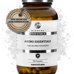 Braunglasflasche Master Aminosäuren Komplex plus Vitamin B6 mit 180 veganen Kapseln. Premium, laborgeprüft, ohne Zusatzstoffe, für optimale Proteinsynthese. Hergestellt in Deutschland.