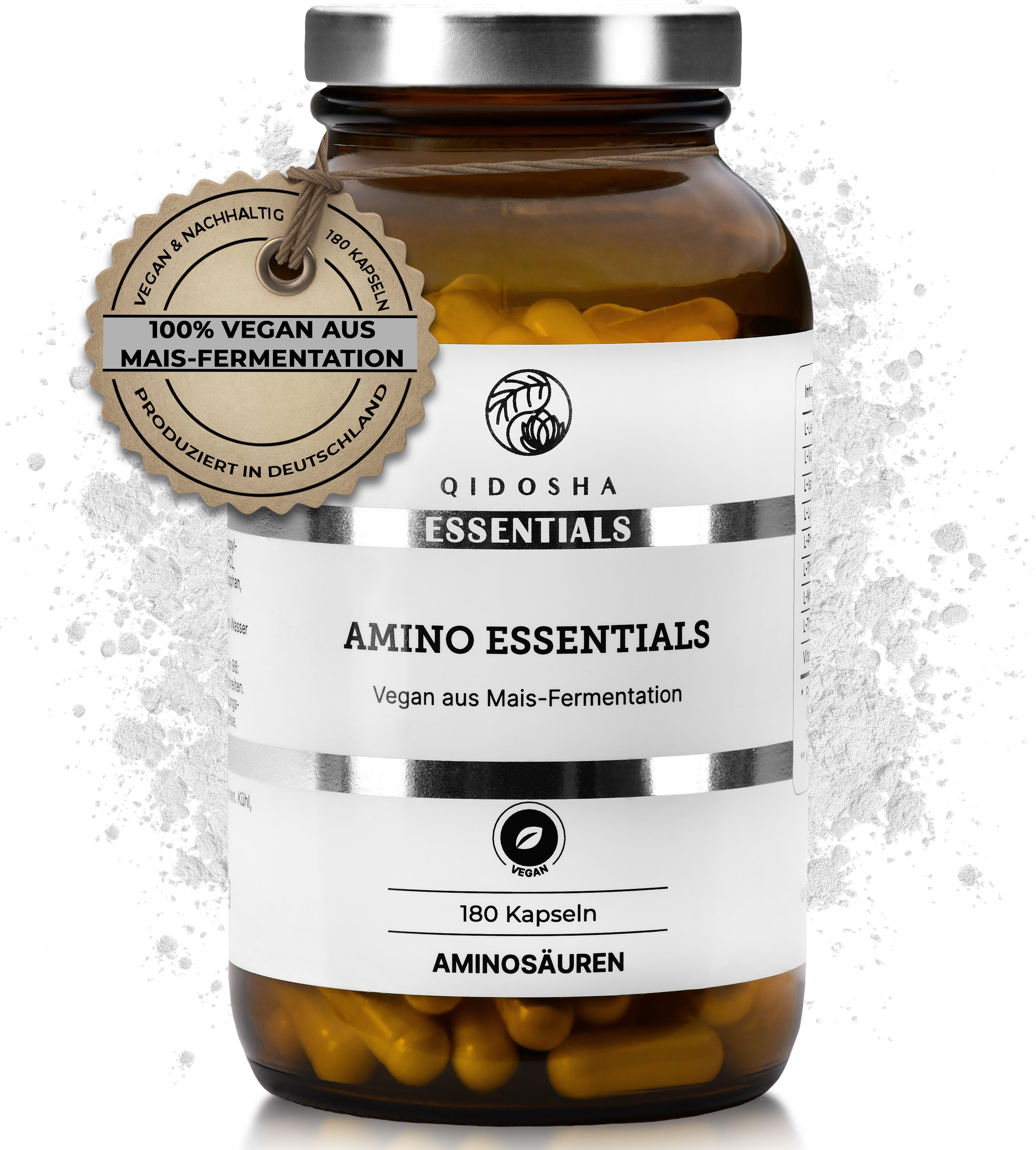 Braunglasflasche Master Aminosäuren Komplex plus Vitamin B6 mit 180 veganen Kapseln. Premium, laborgeprüft, ohne Zusatzstoffe, für optimale Proteinsynthese. Hergestellt in Deutschland.
