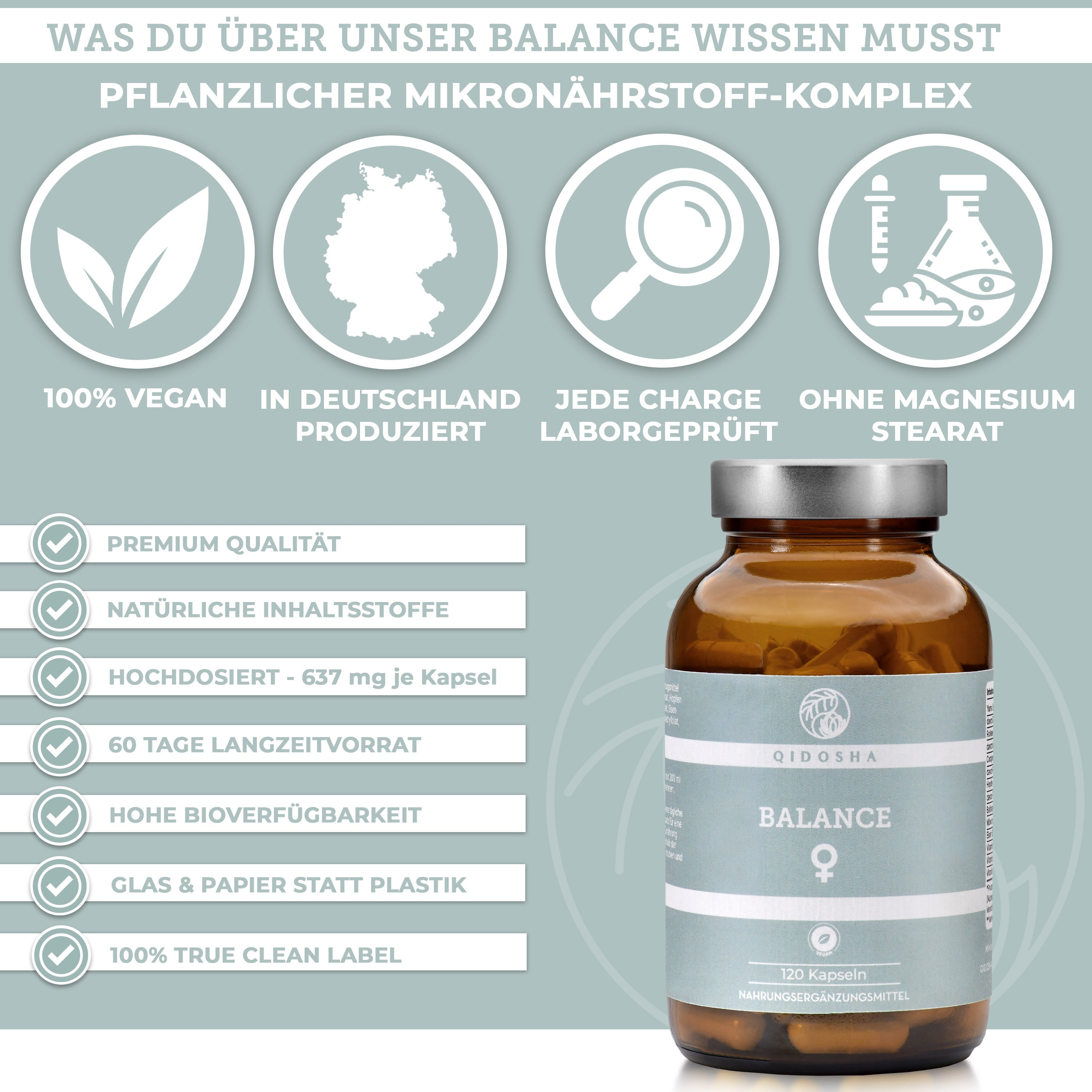 BALANCE Wechseljahre-Komplex ²: Premium pflanzlicher Mikronährstoff-Komplex, 100% vegan, laborgeprüft, ohne Zusatzstoffe, hochdosiert mit hoher Bioverfügbarkeit, 120 Kapseln in umweltfreundlichem Glas.