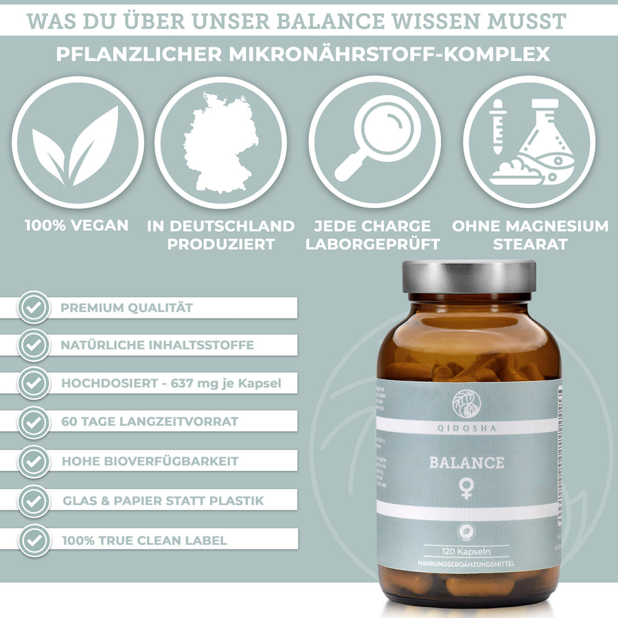 BALANCE Wechseljahre-Komplex ²: Premium pflanzlicher Mikronährstoff-Komplex, 100% vegan, laborgeprüft, ohne Zusatzstoffe, hochdosiert mit hoher Bioverfügbarkeit, 120 Kapseln in umweltfreundlichem Glas.