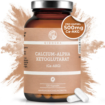 QIDOSHA Premium Calcium-Alpha-Ketoglutarat (Ca-AKG) in braunem Glas, 120 vegane Kapseln à 500 mg, hohe Bioverfügbarkeit, laborgeprüfte Qualität, ohne Füllstoffe, in Deutschland hergestellt.