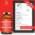 Glucosamin & Chondroitin plus Vitamin C: Premium-Nahrungsergänzungsmittel von Qidosha, im lichtgeschützten Glas, laborgeprüft auf Wirkstoffe und Schadstoffe, ohne Zusatzstoffe.