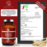 QIDOSHA Ginseng-Extrakt: Premium-Glas mit 180 vegane Kapseln, laborgeprüft, hoher Ginsenosid-Anteil, ohne Füllstoffe. Enthält frische Ginseng-Wurzeln und Laborzertifikat.