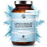 Glasflasche mit 120 veganen Premium-Glutathion-Kapseln, liposomal mit PureWay™ G, laborgeprüfte Qualität ohne Füllstoffe, für optimierte Bioverfügbarkeit.