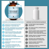 Vergleichsgrafik von Qidosha Liposomales Glutathion mit PureWay™ G und generischen Kapseln, zeigt Premium-Qualität, hohe Bioverfügbarkeit, Glasverpackung und laborgeprüfte Reinheit.