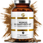 Mumijo Shilajit Extrakt von QIDOSHA: Premium-Glas mit 180 veganen Kapseln, laborgeprüft, ohne Zusatzstoffe, enthält 50% Fulvinsäure, 12% Huminsäure.