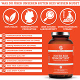 Roter Reis (fermentiert) Extrakt von QIDOSHA: Premium, 100% vegan, laborgeprüft, ohne Füllstoffe, Glasverpackung, 180 Kapseln, Monacolin K, hergestellt in Deutschland.