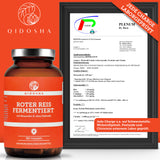 QIDOSHA Roter Reis (fermentiert) Extrakt, Premium-Nahrungsergänzungsmittel im Braunglas, 180 vegane Kapseln, Monacolin-K 2,90 mg/Kapsel, laborgeprüft, ohne Füllstoffe.