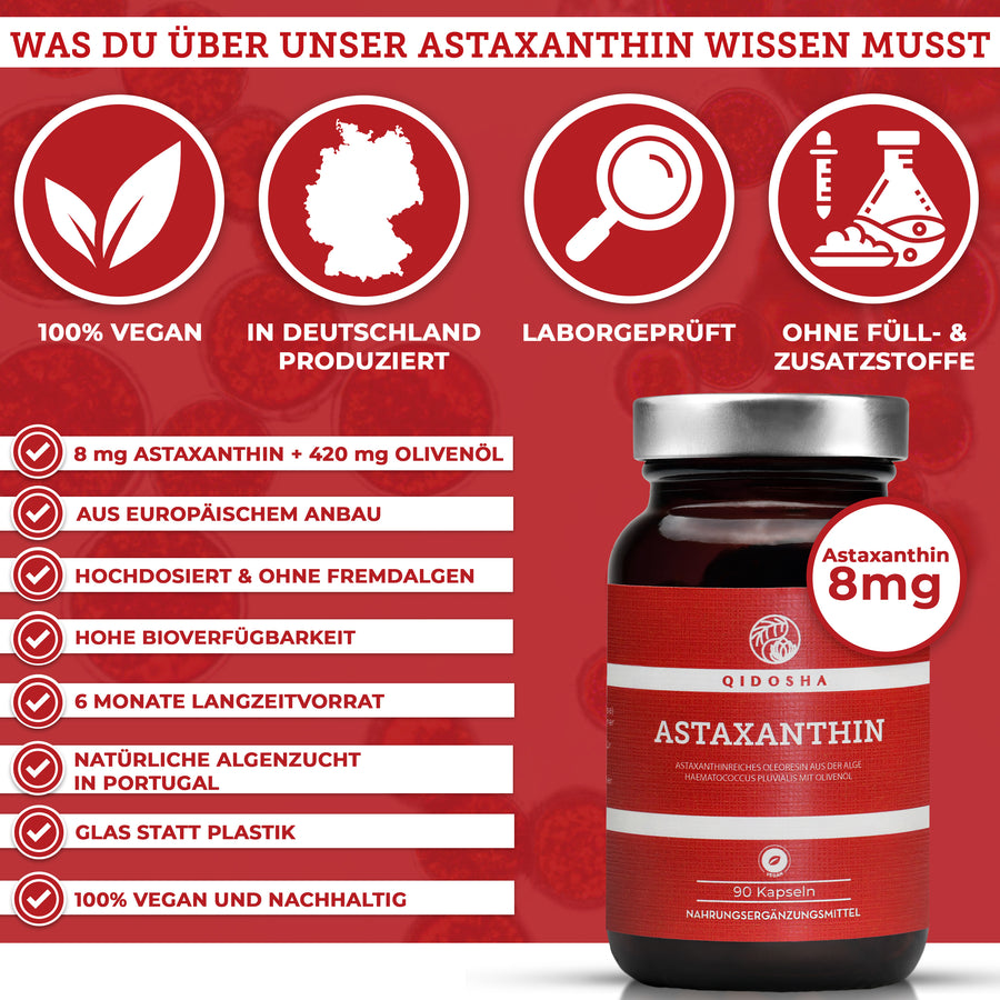 Astaxanthin 8 mg per capsule, in olive oil for best bioavailability – QIDOSHA