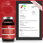 QIDOSHA Astaxanthin 12 mg plus Olivenöl Softgels, vegan und laborgeprüft, in Premium-Apothekerglas mit zertifiziertem Wirkstoffgehalt, ohne Füllstoffe, aus europäischer Algenkultivierung.