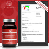QIDOSHA Astaxanthin 12 mg plus Olivenöl Softgels, vegan und laborgeprüft, in Premium-Apothekerglas mit zertifiziertem Wirkstoffgehalt, ohne Füllstoffe, aus europäischer Algenkultivierung.