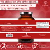 Astaxanthin 12 mg plus Olivenöl (Softgels) in braunem Glas, vegan, ohne Füll- und Zusatzstoffe, laborgeprüfte Premium-Qualität, hergestellt in Deutschland.
