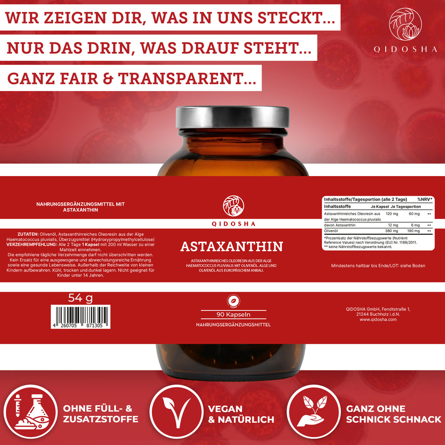 Astaxanthin & olive oil from European cultivation in a glass