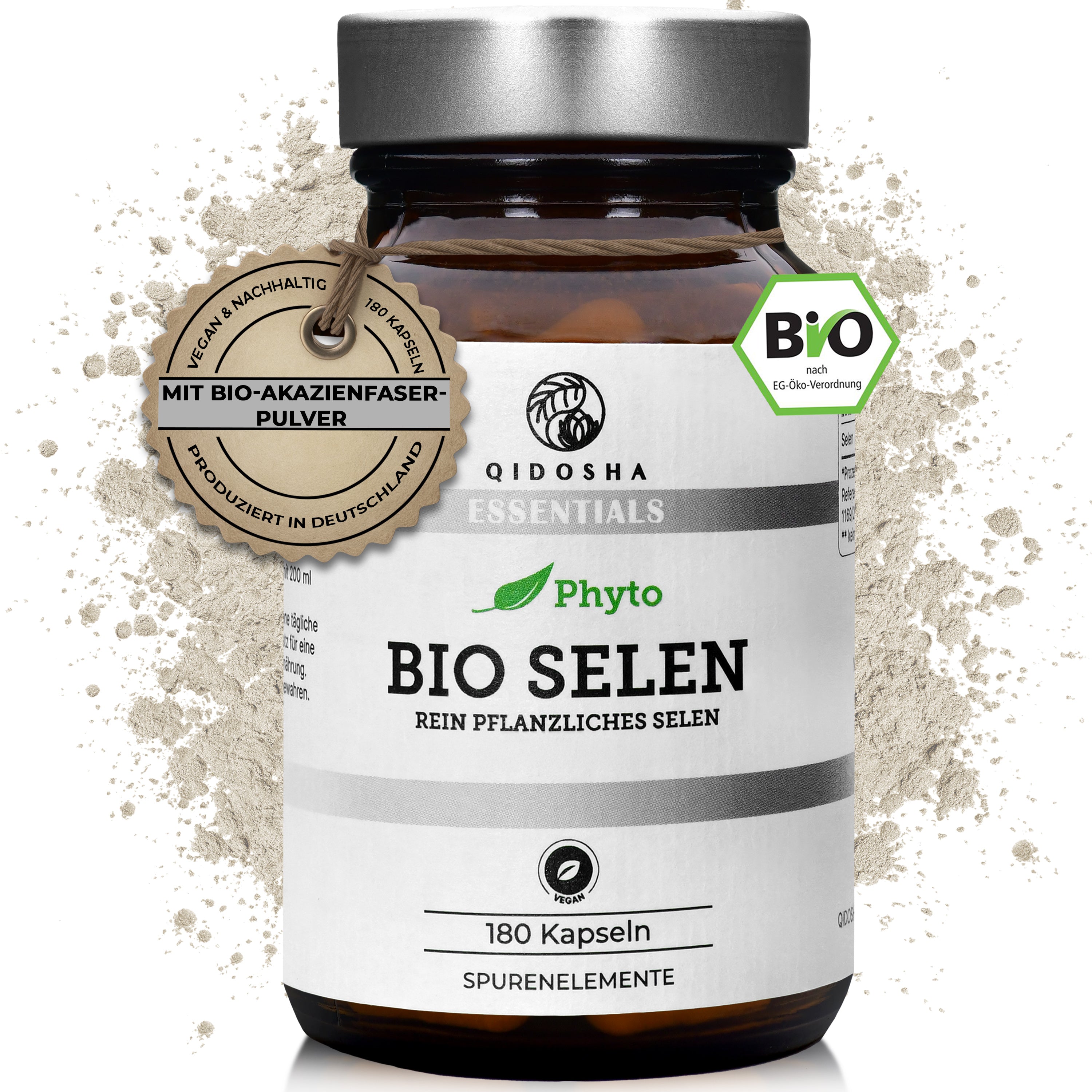 Bio Selen (pflanzlich) aus Indischem Basilikum und Sonnenblumenkernen in dunklem Glas, 180 vegane Kapseln, Premium, laborgeprüft, organisch, ohne Füll- oder Zusatzstoffe, hergestellt in Deutschland.