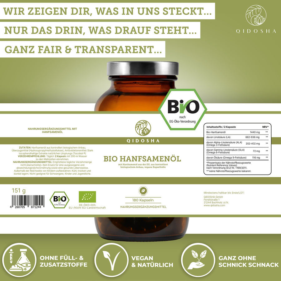 Bio Hanfsamenöl (vegan) im Glas