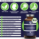 Qidosha Bio Schwarzkümmelöl: Premium-Qualität, 100% vegan, laborgeprüft, ohne Zusatzstoffe. Hergestellt in Deutschland, 500 mg pro Kapsel, 4 Monate Vorrat, Glasverpackung.