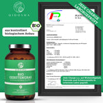 Bio Gerstengras von QIDOSHA: Premium-Nahrungsergänzungsmittel in braunem Glas, 360 Kapseln. Laborgeprüfte, organische Qualität, ohne Füllstoffe. Enthält 1500 mg je Tagesportion. Vegan.