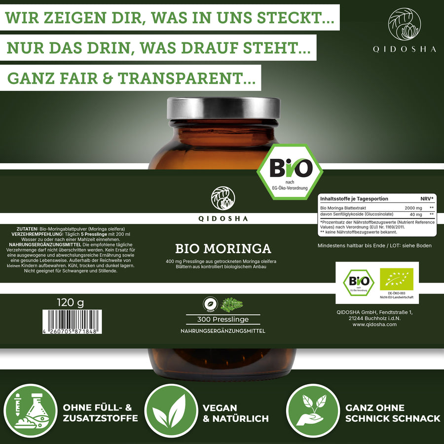 Bio Moringa Presslinge 400mg 300 Stk/Glas