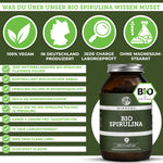 Bio Spirulina Presslinge von QIDOSHA: Premium, laborgeprüftes Spirulina-Pulver, 100% vegan, ohne Zusatzstoffe, in nachhaltigem Glasbehälter. 75 Tage Vorrat, hergestellt in Deutschland.