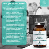 QIDOSHA Cholin als Cholin-Bitartrat: Premium-Nahrungsergänzungsmittel in Glas, 180 vegane Kapseln, hohe Reinheit, ohne Zusatzstoffe, unterstützt Leber- und Fettstoffwechsel, laborgeprüfte Qualität.