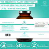 QIDOSHA ESSENTIALS Cholin-Bitartrat: Premium-Diät-Ergänzung mit 760 mg hochdosiertem Cholin pro Kapsel, vegan, ohne Füll- oder Zusatzstoffe, in Deutschland laborgeprüft hergestellt.