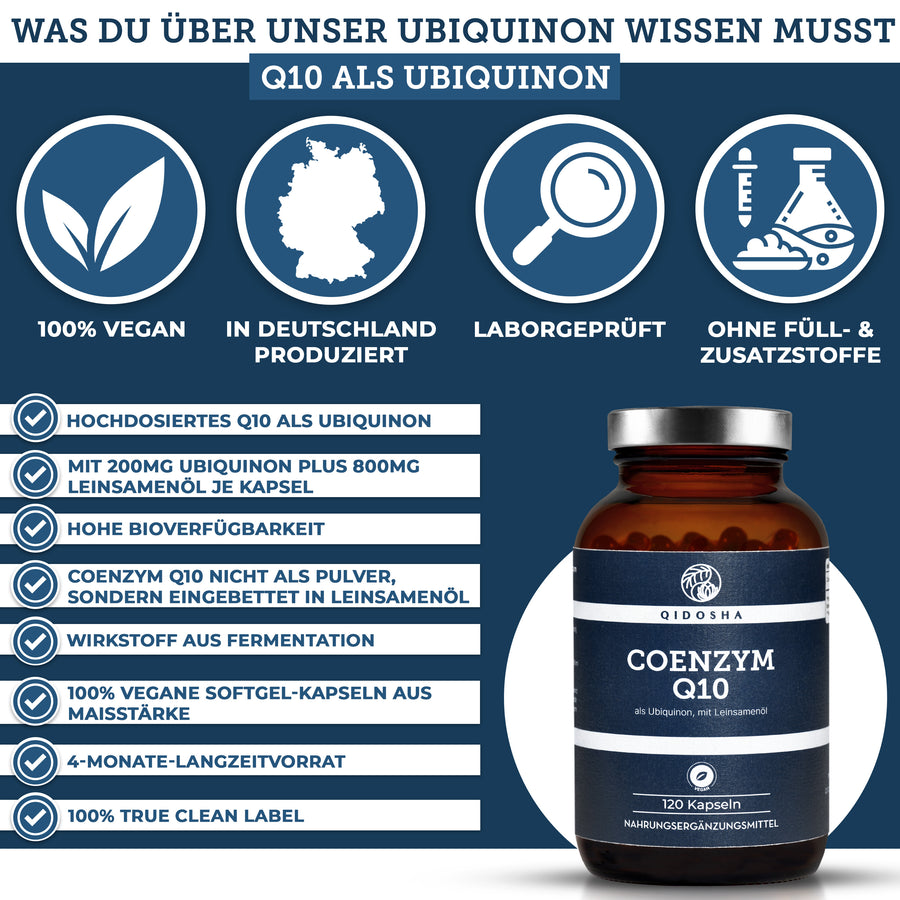 Coenzym Q10 als UBIQUINON mit Leinsamenöl im Glas