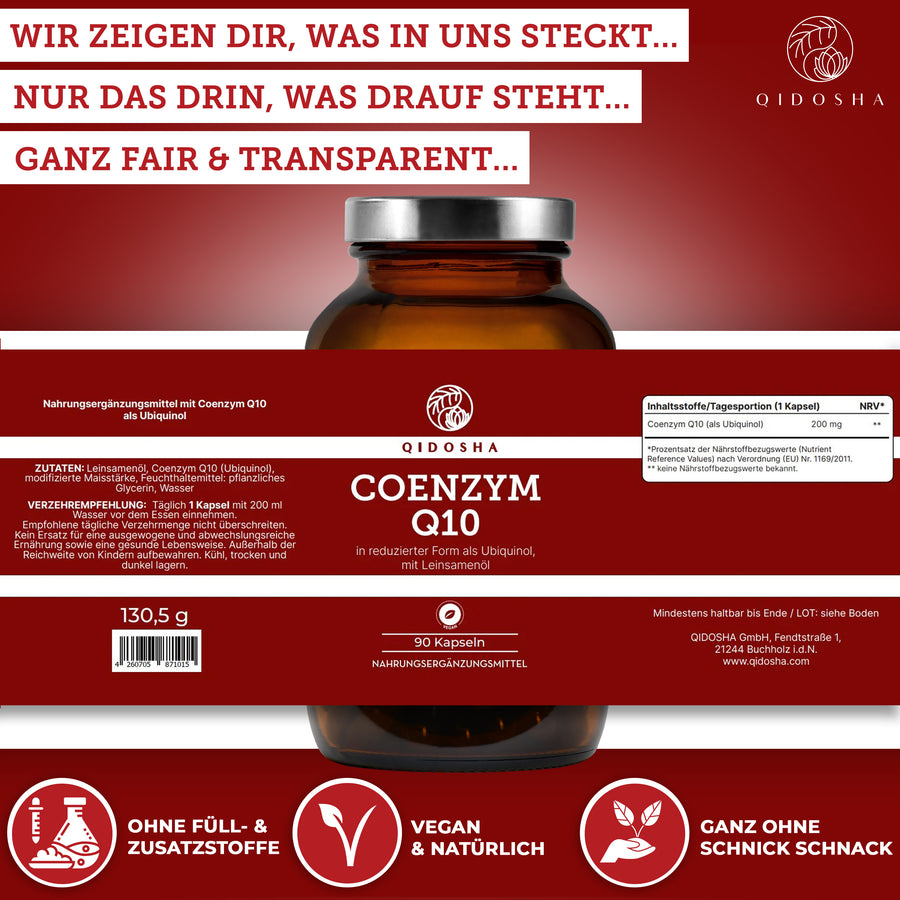 Coenzyme Q10 as UBIQUINOL with linseed oil in a glass