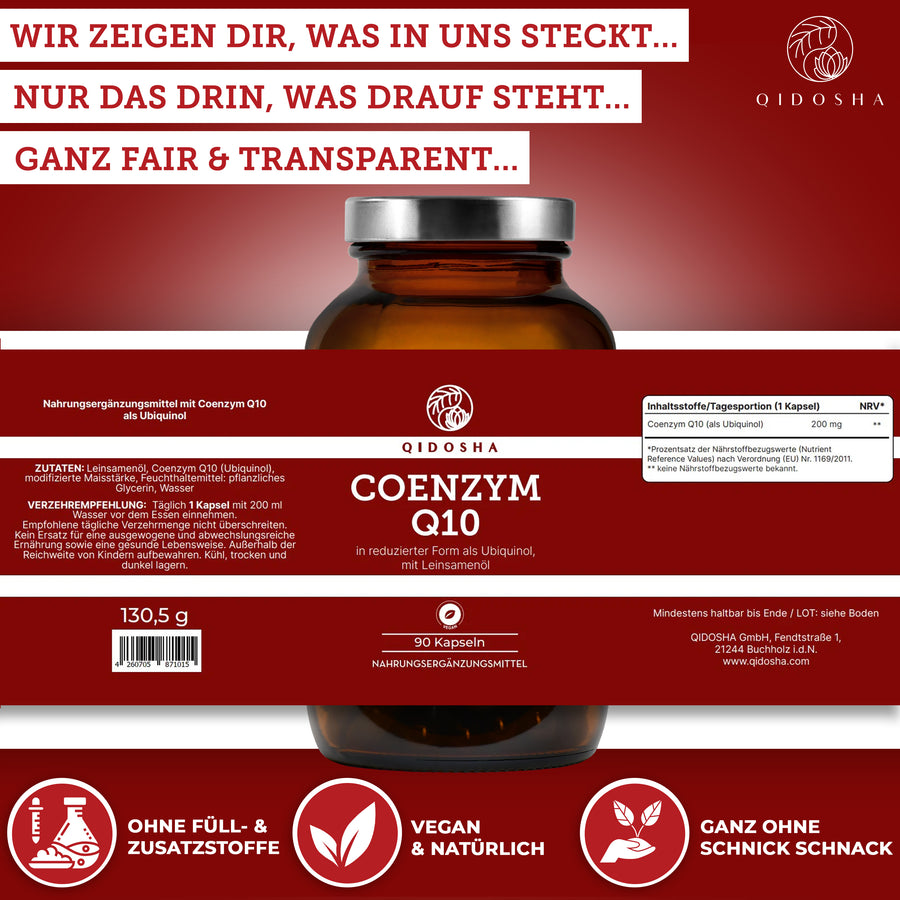 Coenzym Q10 als UBIQUINOL mit Leinsamenöl im Glas