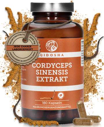 Cordyceps sinensis (CS-4) Extrakt im Glas, laborgeprüft, 180 vegane Kapseln, 2.000 mg, ohne Füllstoffe, produziert in Deutschland, Premium Qualität.