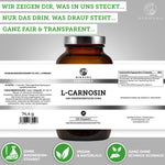 QIDOSHA ESSENTIALS L-Carnosin: Premium, vegan, laborgeprüftes Nahrungsergänzungsmittel im Glas. 120 Kapseln, 1000 mg L-Carnosin täglich; ohne Füllstoffe, true clean label.
