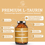 QIDOSHA Premium L-Taurin: 240 vegane Kapseln, 1000 mg Taurin pro Kapsel, laborgeprüft, ohne Füll- oder Zusatzstoffe, in Glasverpackung, hergestellt in Deutschland.
