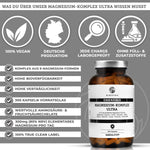 Magnesium-Komplex Ultra von QIDOSHA: 300 vegane Kapseln im Glas, 9 Magnesium-Formen, hohe Bioverfügbarkeit, laborgeprüfte Premium-Qualität, ohne Füllstoffe, True Clean Label.