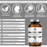 QIDOSHA Magnesium-Bisglycinat Nahrungsergänzung: 100% vegan, laborgeprüft, 300 Kapseln im Glas, organisch, hohe Qualität, ohne Füll- oder Zusatzstoffe, Premium True Clean Label.