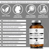 QIDOSHA Magnesium-Bisglycinat Nahrungsergänzung: 100% vegan, laborgeprüft, 300 Kapseln im Glas, organisch, hohe Qualität, ohne Füll- oder Zusatzstoffe, Premium True Clean Label.