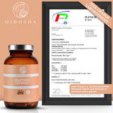 QIDOSHA Maitake-Extrakt: Premium Nahrungsergänzungsmittel im braunen Glas, 120 vegane Kapseln, laborgeprüft, hohe Qualität, ohne Füllstoffe, mit unabhängigem Testzertifikat.