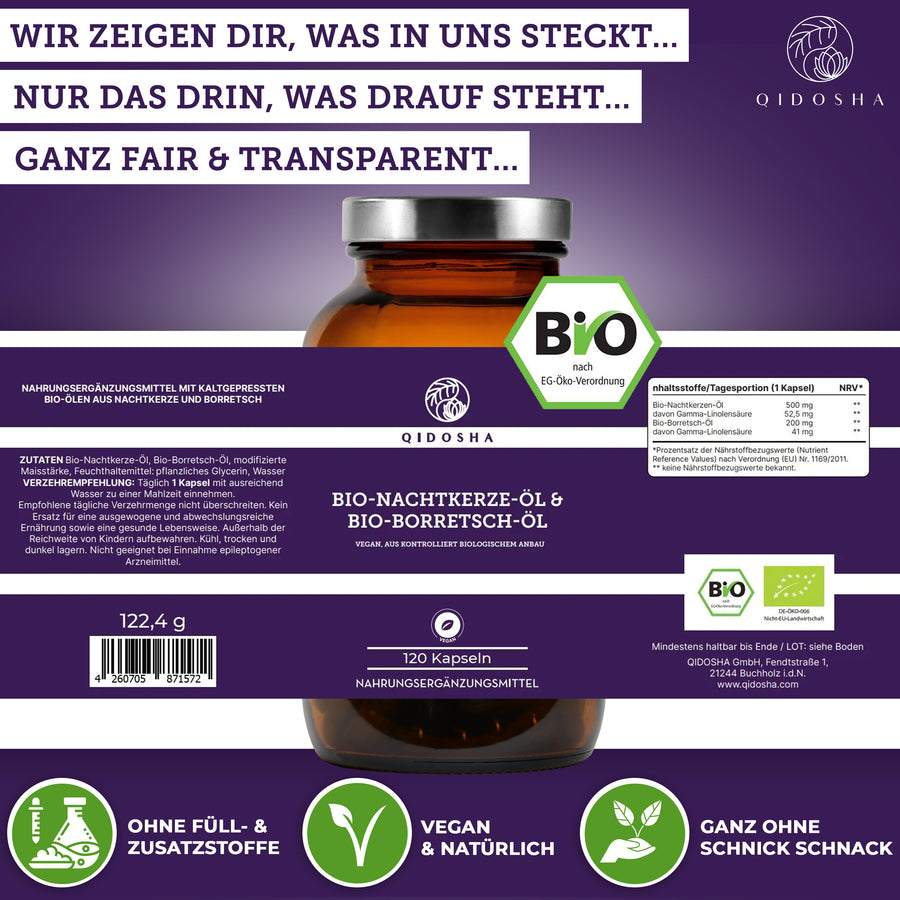 Bio Nachtkerze & Bio Borretsch Öl im Glas