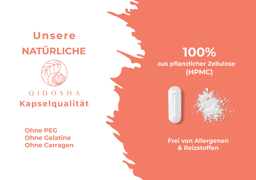 Nicotinamid Ribosid (NR) Kapseln von QIDOSHA: Premium, laborgeprüfte Qualität, vegan, ohne Füllstoffe, in Braunglas. Unterstützt NAD+ Bildung.