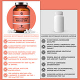 Vergleich von QIDOSHA Nicotinamid Ribosid (NR) Kapseln in Glas mit Premium-Qualität und veganer Rezeptur gegen Standardprodukte in Plastikflasche.