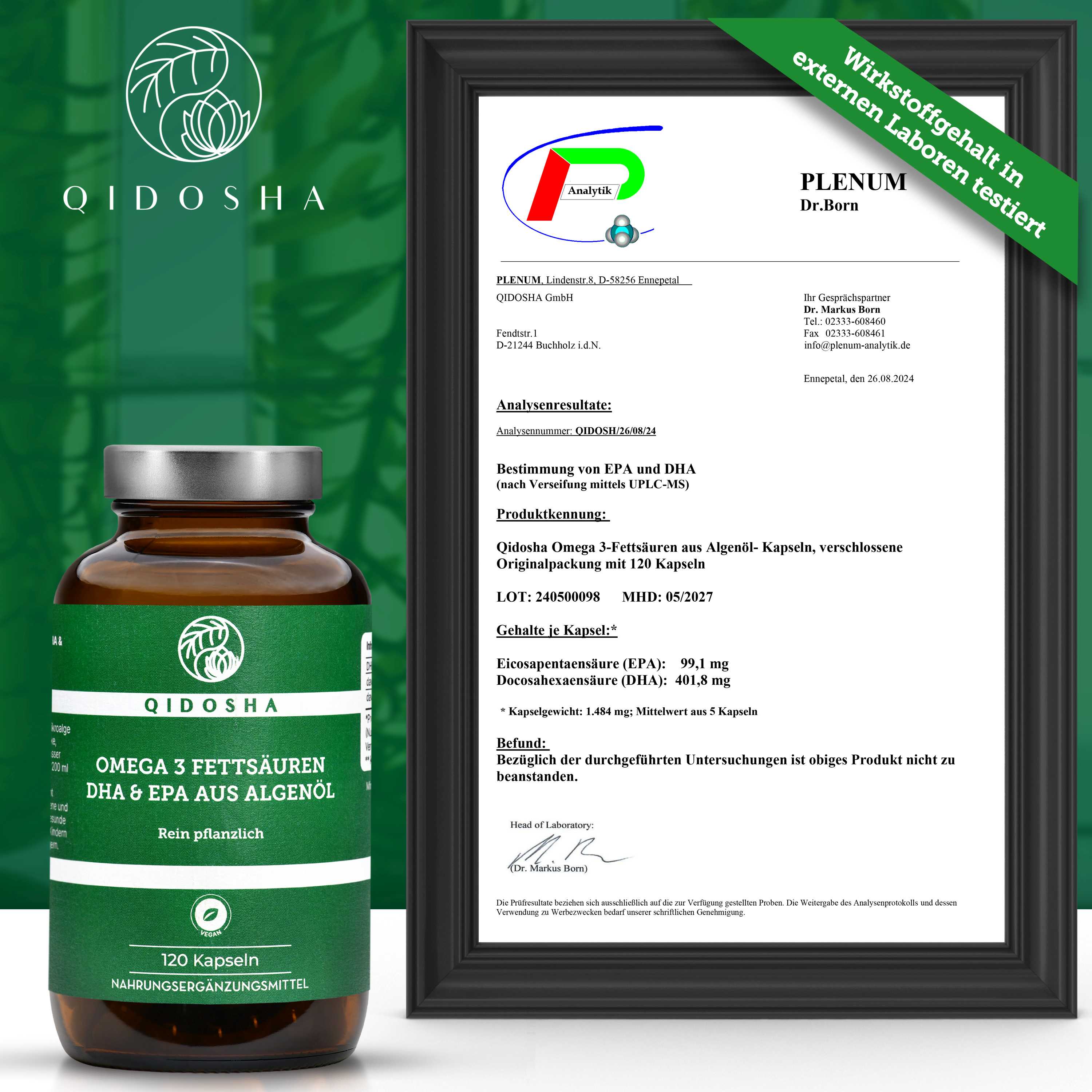 QIDOSHA's vegan Omega-3-Kapseln, Premium-Nahrungsergänzung aus Algenöl, laborgeprüft, hohe Qualität, 120 Kapseln, enthält DHA und EPA, ohne Füllstoffe.
