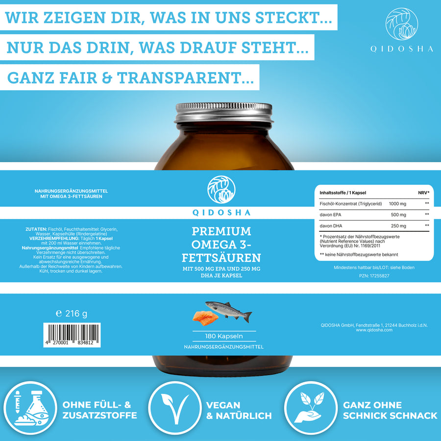 Omega 3 Fettsäuren aus Fischoel mit hohem EPA- und DHA-Anteil im Glas