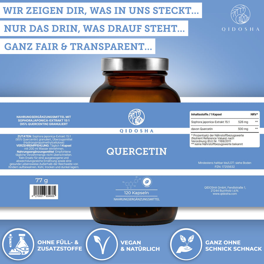 Quercetin im Glas (NEU mit höherem Quercetin-Gehalt: 500mg je Kapsel)