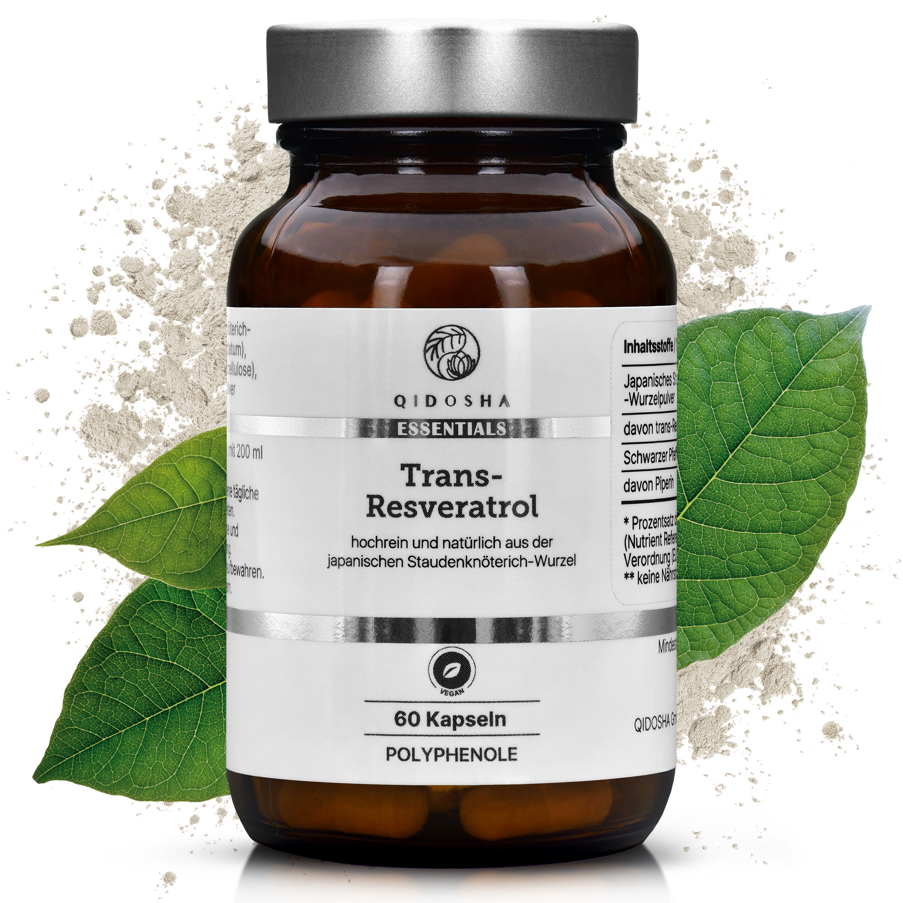 Trans-Resveratrol mit Piperin im Glas: Premium, laborgeprüfte Qualität, 60 vegane Kapseln aus japanischem Staudenknöterich-Extrakt, ohne Füllstoffe, hohe Bioverfügbarkeit.