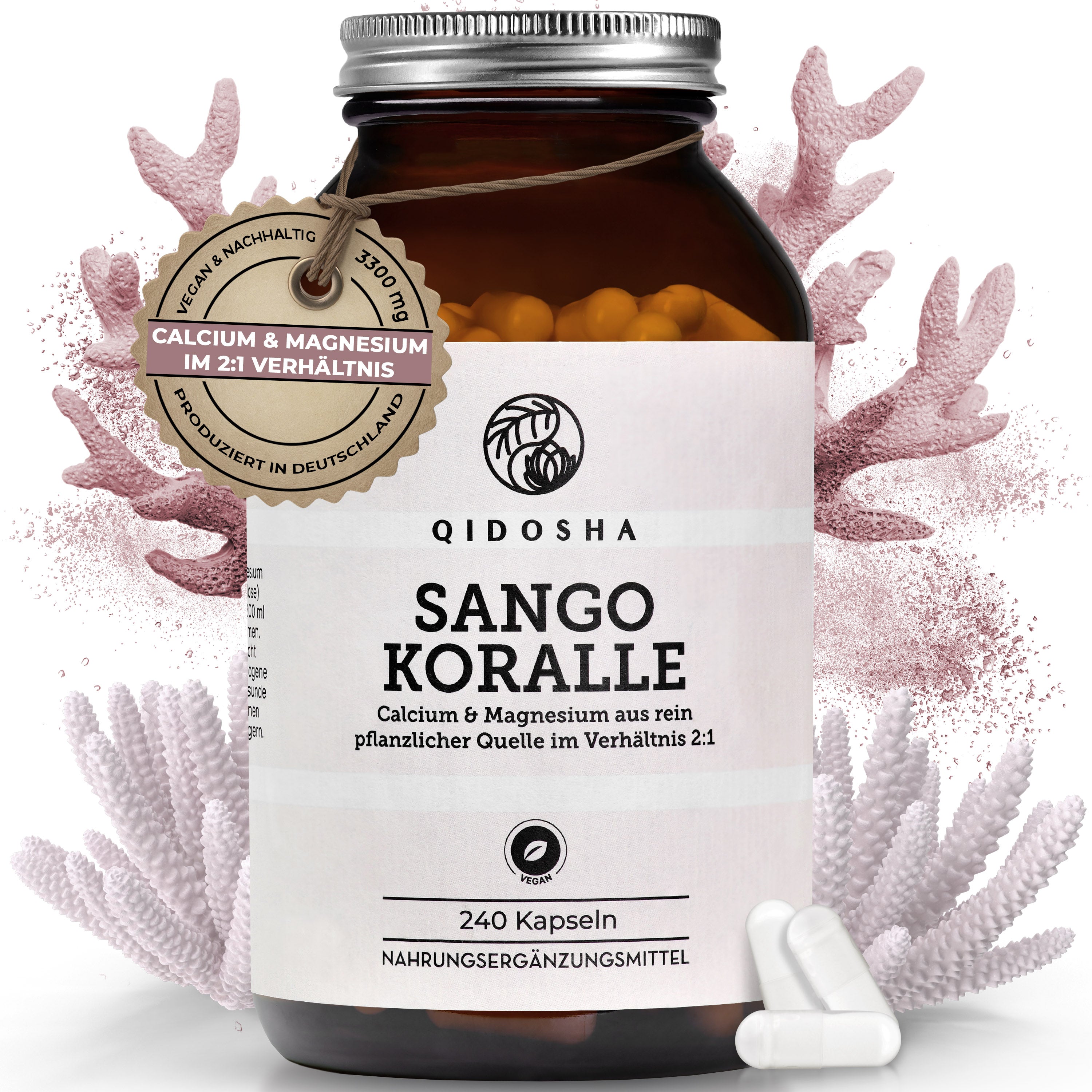 Sango Meereskoralle mit Calcium & Magnesium, 240 vegane Kapseln in Premium-Qualität; nachhaltig geerntet, laborgeprüft, ohne Zusatzstoffe, hergestellt in Deutschland.
