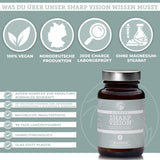 QIDOSHA Sharp Vision: Premium Augen-Komplex, 90 vegane Kapseln, unterstützt normale Sehkraft, laborgeprüft, ohne Magnesiumstearat, nachhaltige Glasverpackung, 90-Tage-Vorrat, hergestellt in Deutschland.