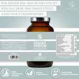 Qidosha Sharp Vision, ein Premium-Augen-Komplex aus Deutschland, enthält wichtige Vitamine und Pflanzenstoffe für normale Sehkraft, vegan und ohne Füllstoffe, laborgeprüft.