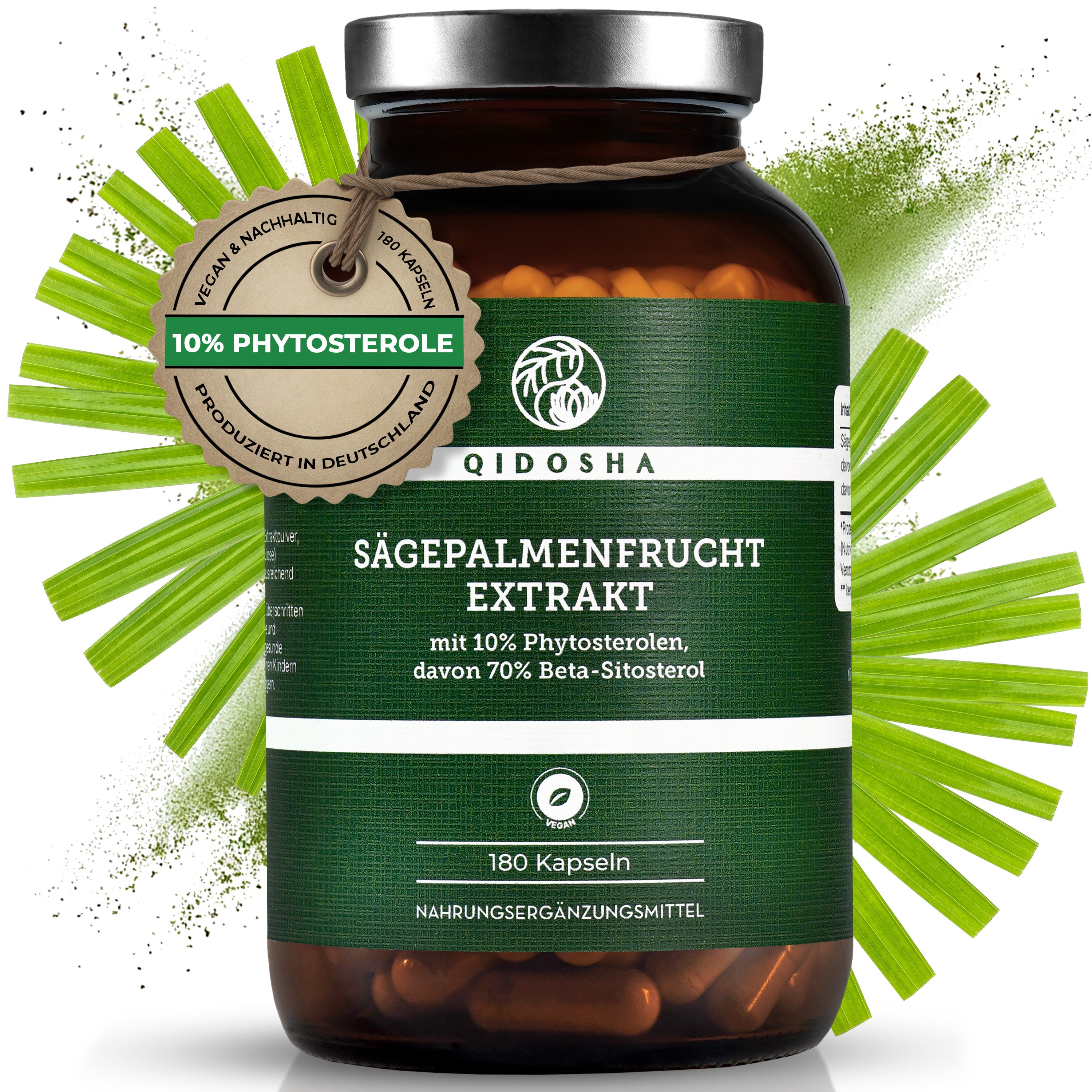 Sägepalmen Fruchtextrakt (neue Dosierung), QIDOSHA Premium-Nahrungsergänzungsmittel, 180 vegane Kapseln. Höchster Phytosterol-Gehalt, laborgeprüft, ohne Füllstoffe, in Deutschland hergestellt.