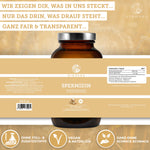 Spermidin-Produktetikett von QIDOSHA: Premium-Nahrungsergänzungsmittel aus Weizenkeimextrakt. Hohe Qualität, laborgeprüft, vegan, ohne Füll- oder Zusatzstoffe, true clean label.