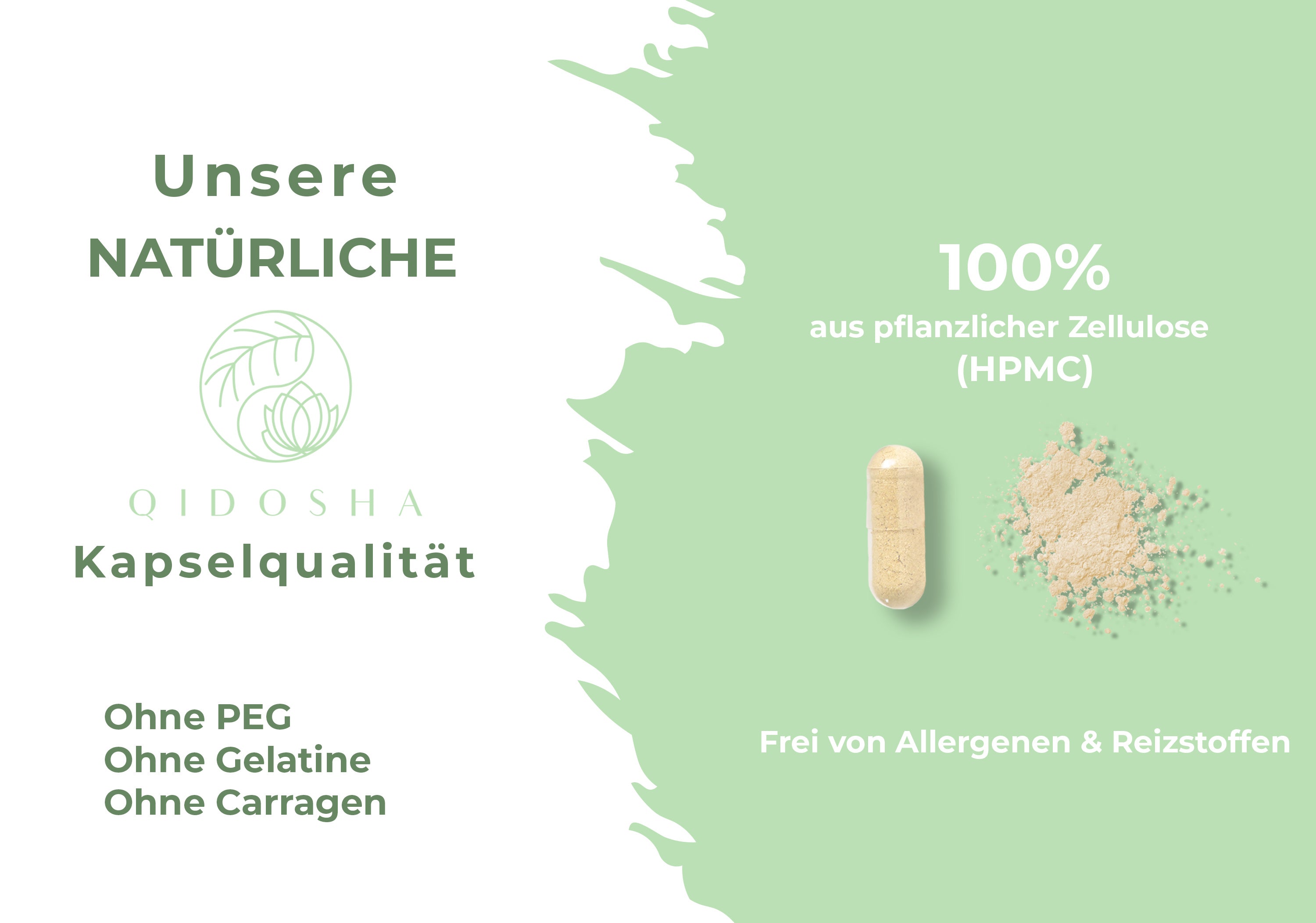 Weidenrinden-Extrakt in veganer Kapsel von QIDOSHA, frei von Gelatine und Allergenen, mit hohem Salicin-Gehalt, nachhaltig in Glasverpackung, garantiert ohne Zusatzstoffe.