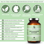 Weidenrinden-Extrakt mit 25% Salicin: Premium-Nahrungsergänzung von QIDOSHA, vegan, laborgeprüft, ohne Magnesiumstearat, in Deutschland hergestellt. Hochwertige Wasserextraktion, nachhaltige Glasverpackung.